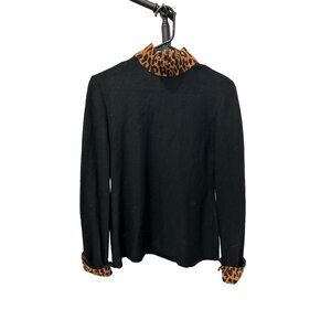 Vintage Mevisto Black Sweater Leopard Print Collar Cuffs Size 8